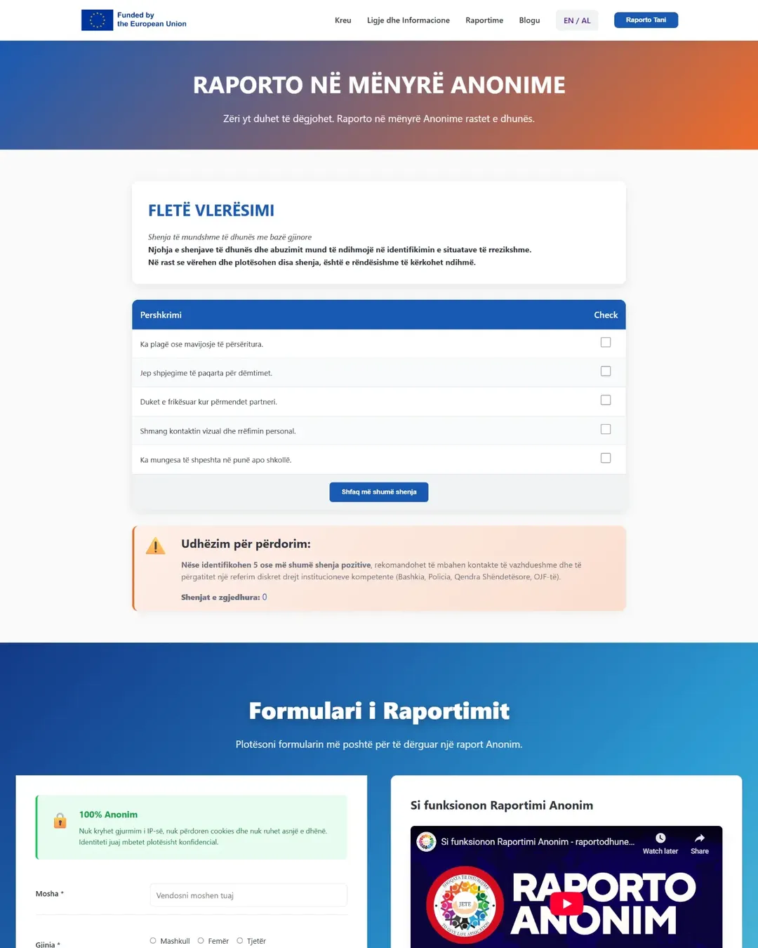 📢 RAPORTO DHUNËN NË MËNYRË ANONIME